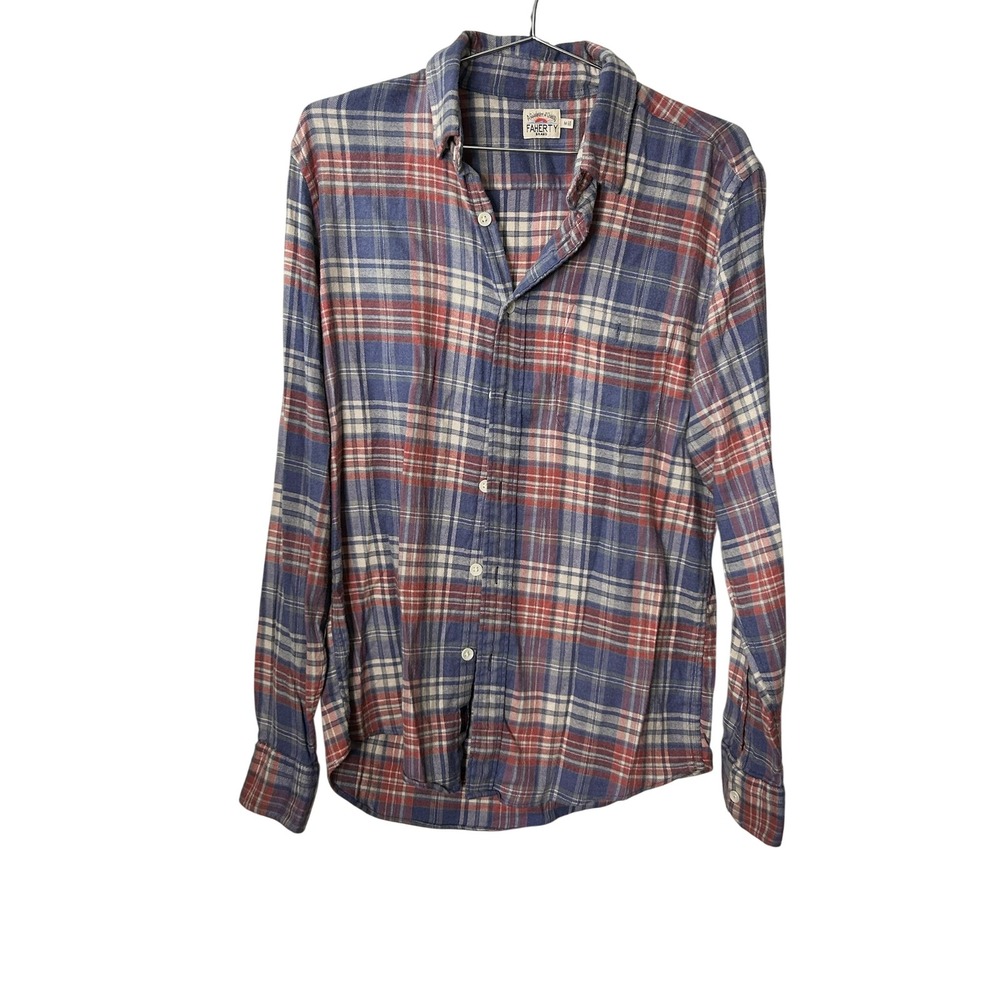 Faherty Brand Flannel Shirt Red Blue Plaid Button Down Long Sleeve Mens
